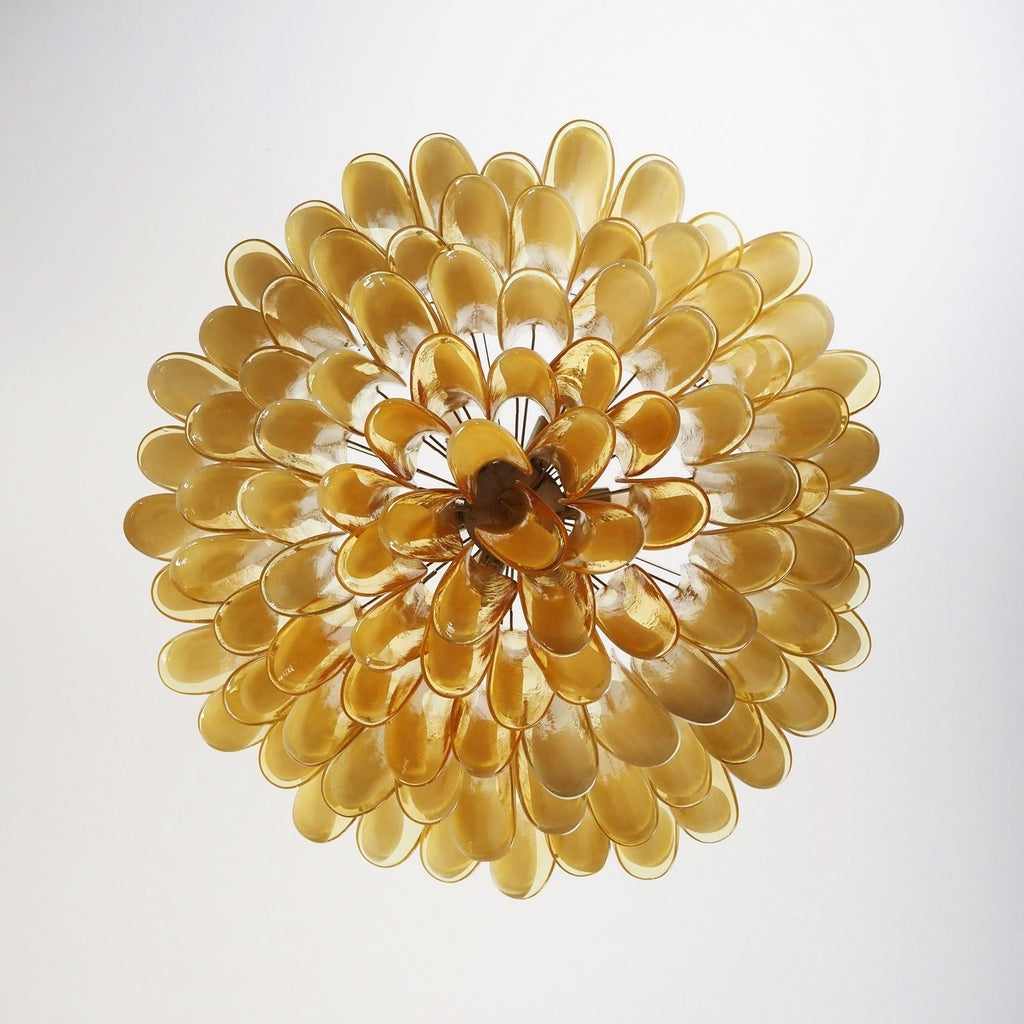 Aurora Chandelier Amber Murano Glass Petal Elegant
