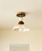 Petal Bloom Modern Ceramics & Wood Ceiling Light