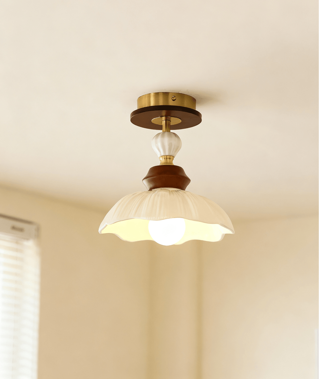 Petal Bloom Modern Ceramics & Wood Ceiling Light