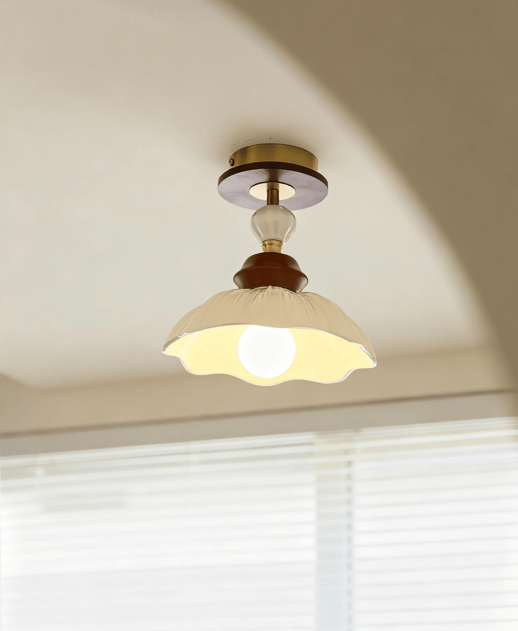 Petal Bloom Modern Ceramics & Wood Ceiling Light