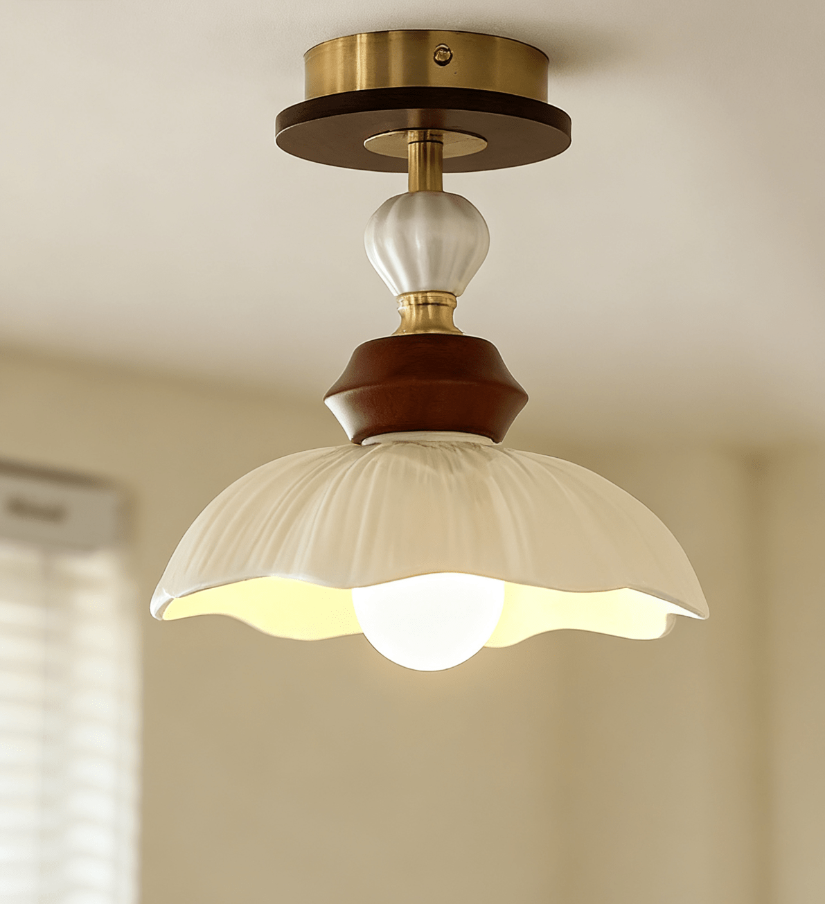Petal Bloom Modern Ceramics & Wood Ceiling Light