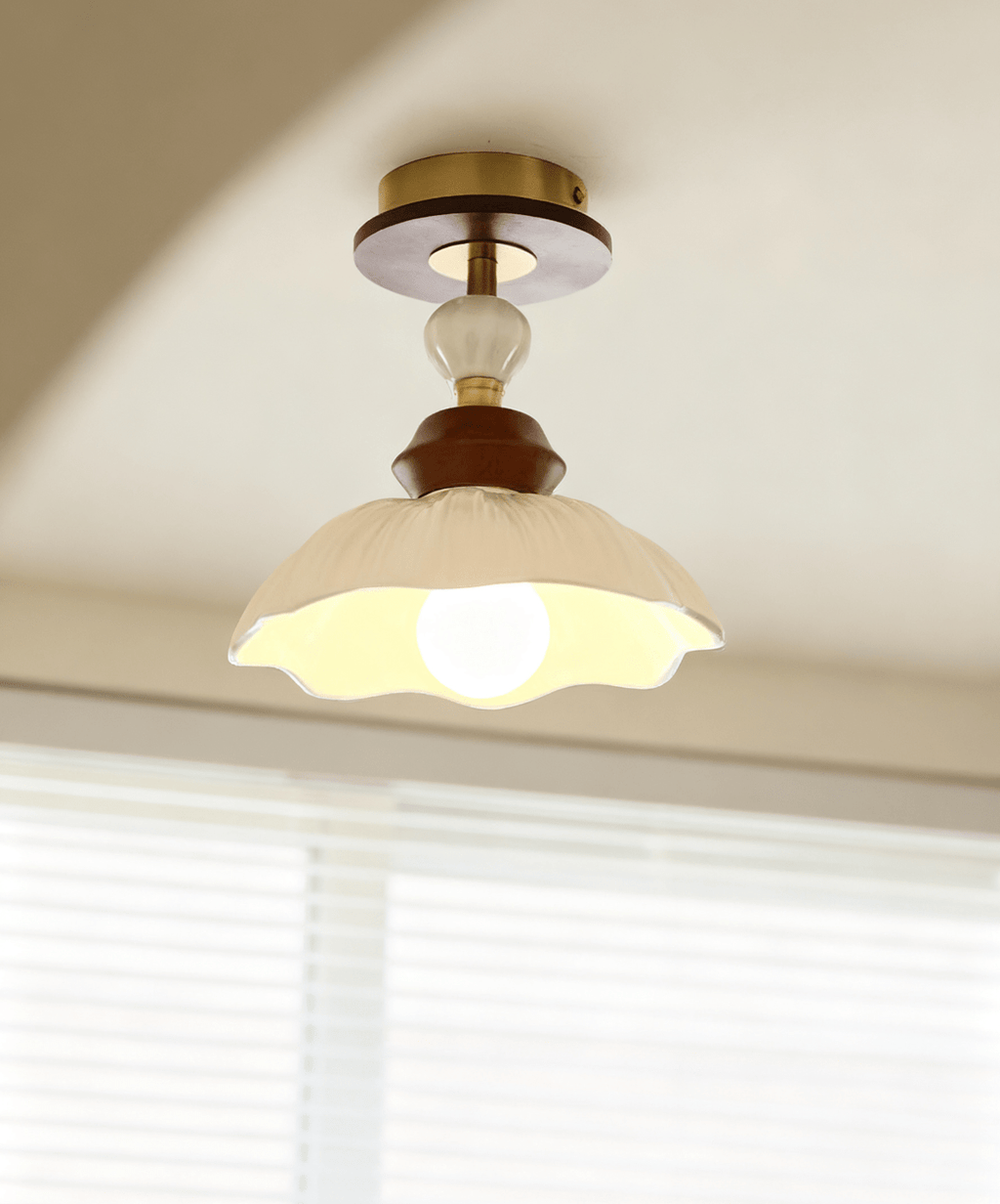 Petal Bloom Modern Ceramics & Wood Ceiling Light