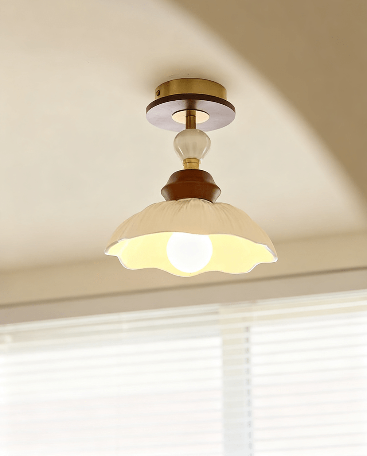 Petal Bloom Modern Ceramics & Wood Ceiling Light