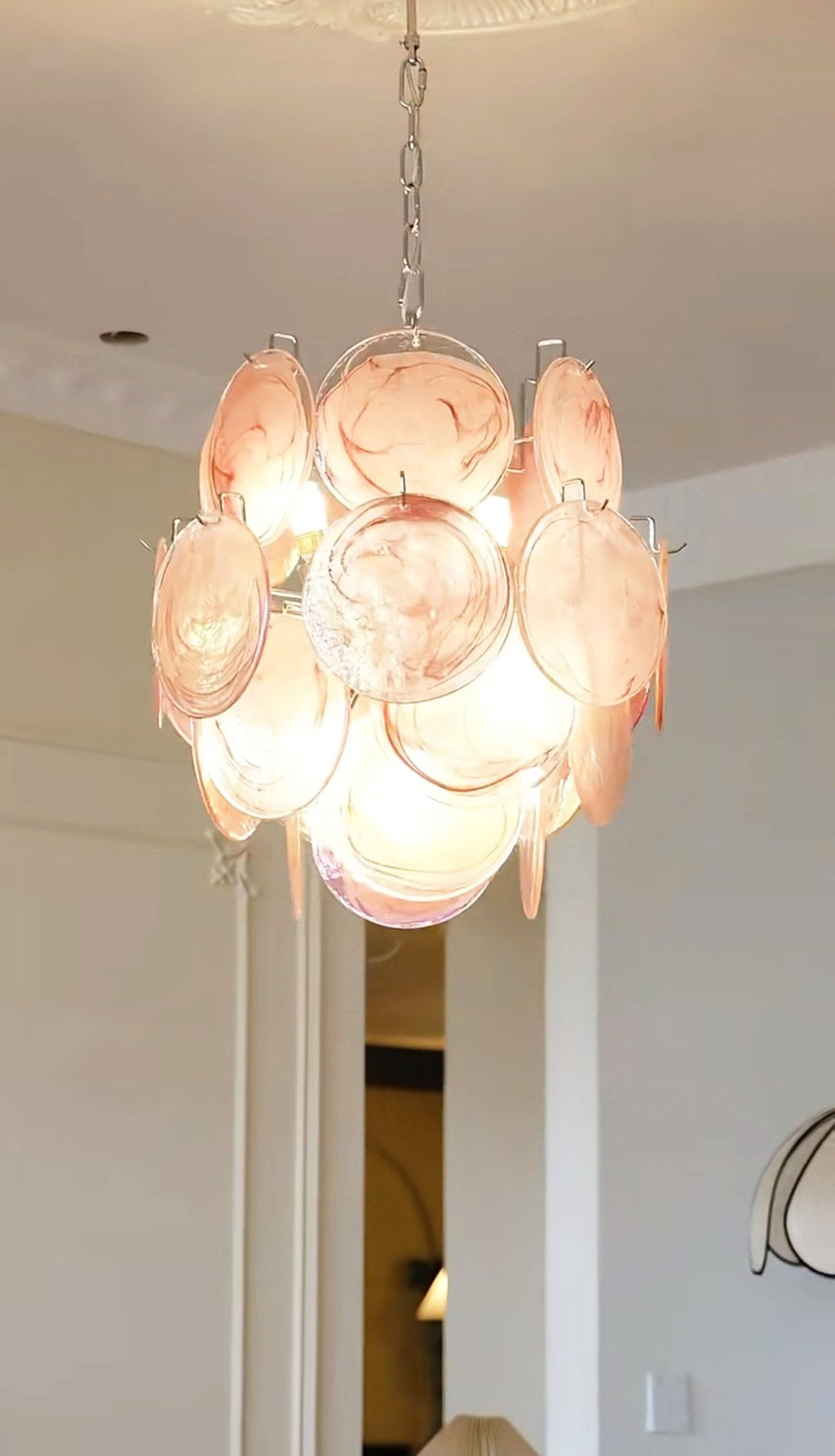 Aurora Chandelier Pink Murano Glass Disc Vintage Charm