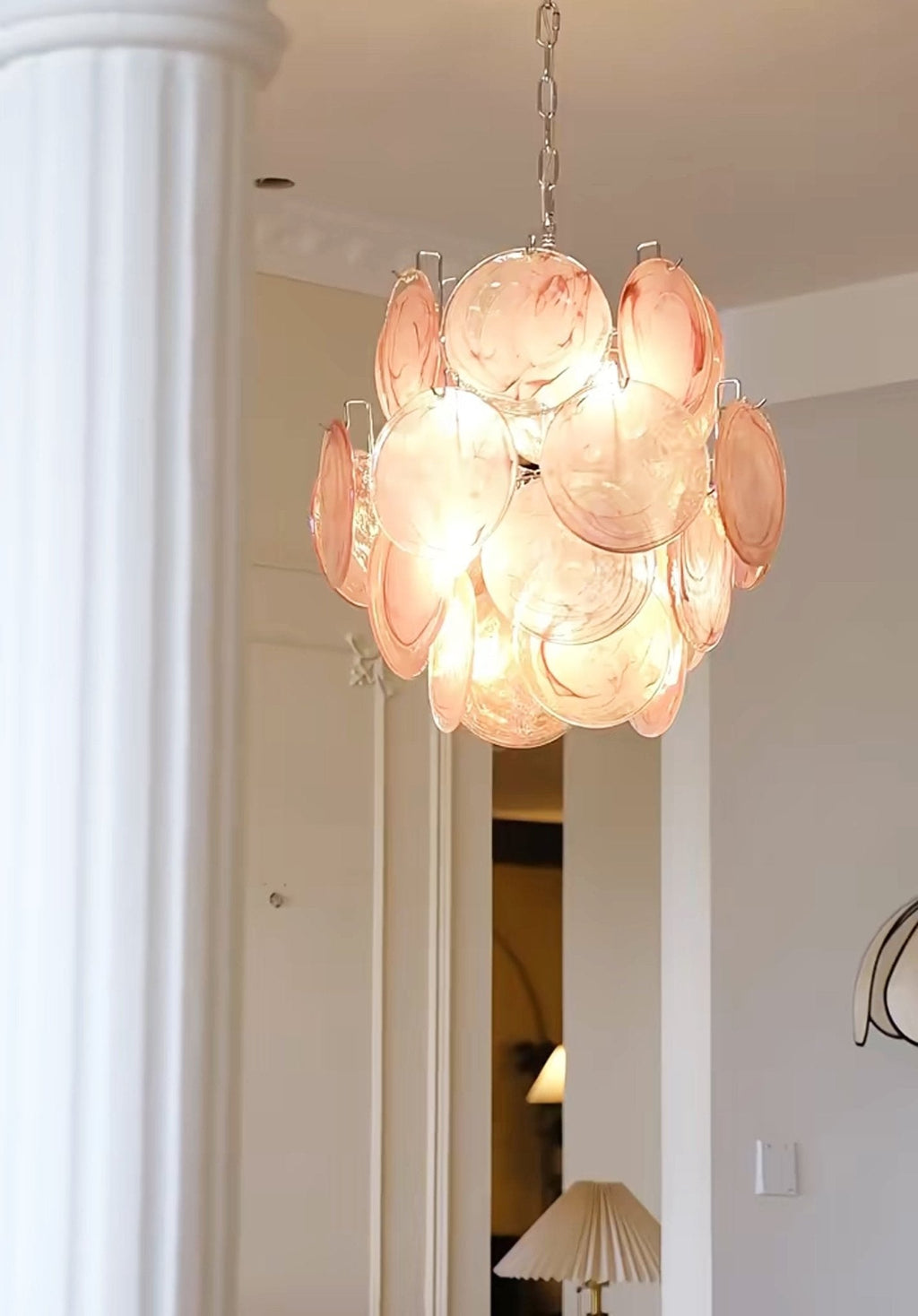 Aurora Chandelier Pink Murano Glass Disc Vintage Charm