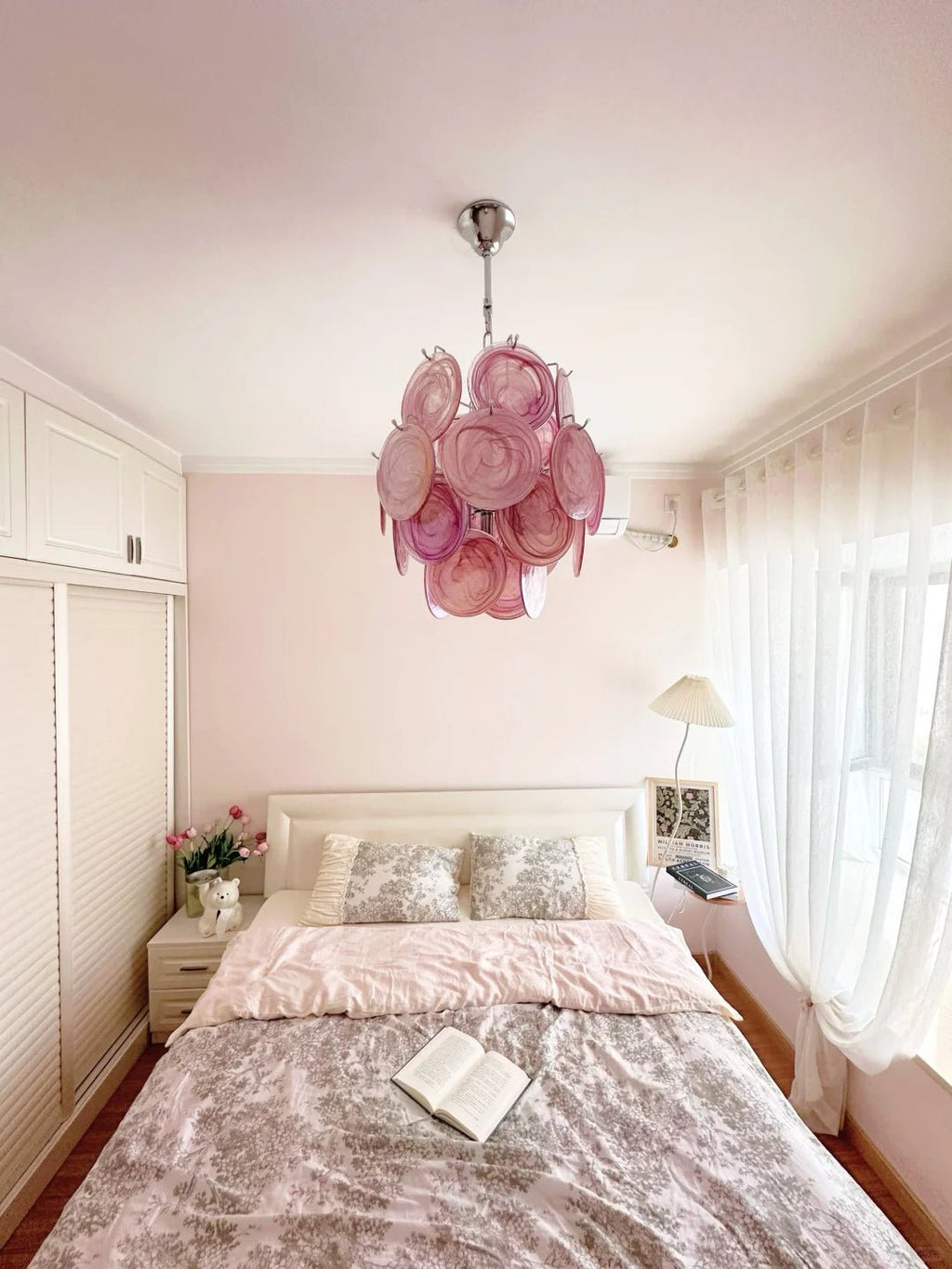 Aurora Chandelier Pink Murano Glass Disc Vintage Charm