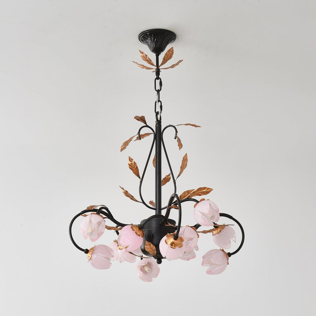 Avelora Vintage Industrial Tulip Pink Glass Chandelier