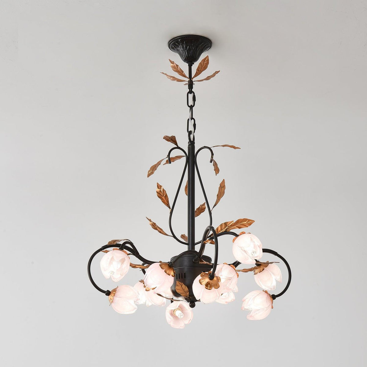 Avelora Vintage Industrial Tulip Pink Glass Chandelier