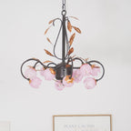 Avelora Vintage Industrial Tulip Pink Glass Chandelier