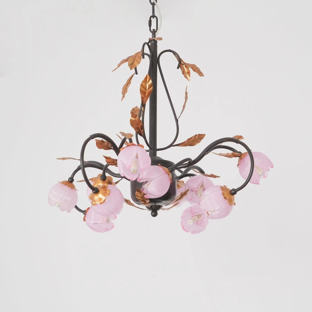 Avelora Vintage Industrial Tulip Pink Glass Chandelier