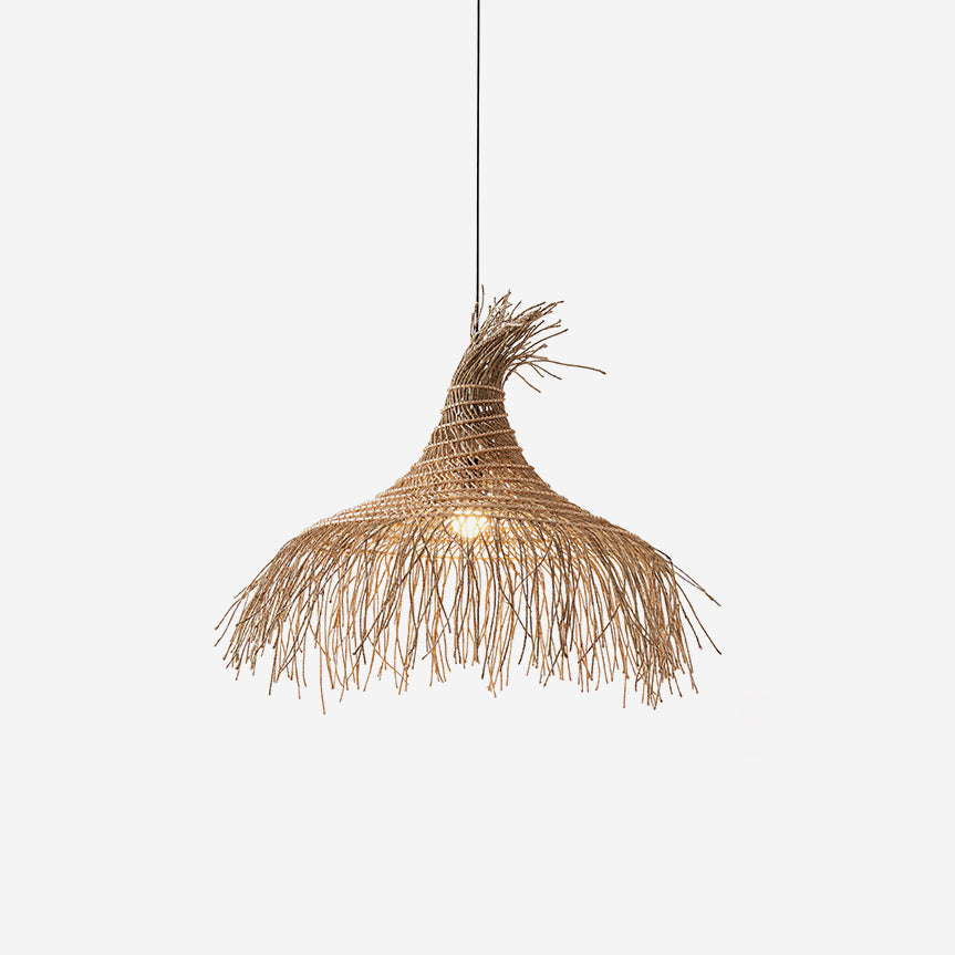 Pendant Light Handwoven Rattan Shade Frame Bohemian Natural