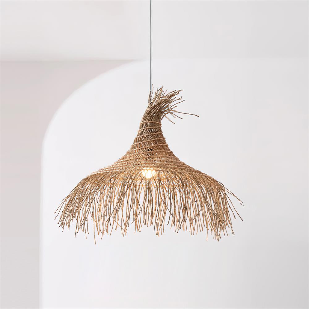 Pendant Light Handwoven Rattan Shade Frame Bohemian Natural
