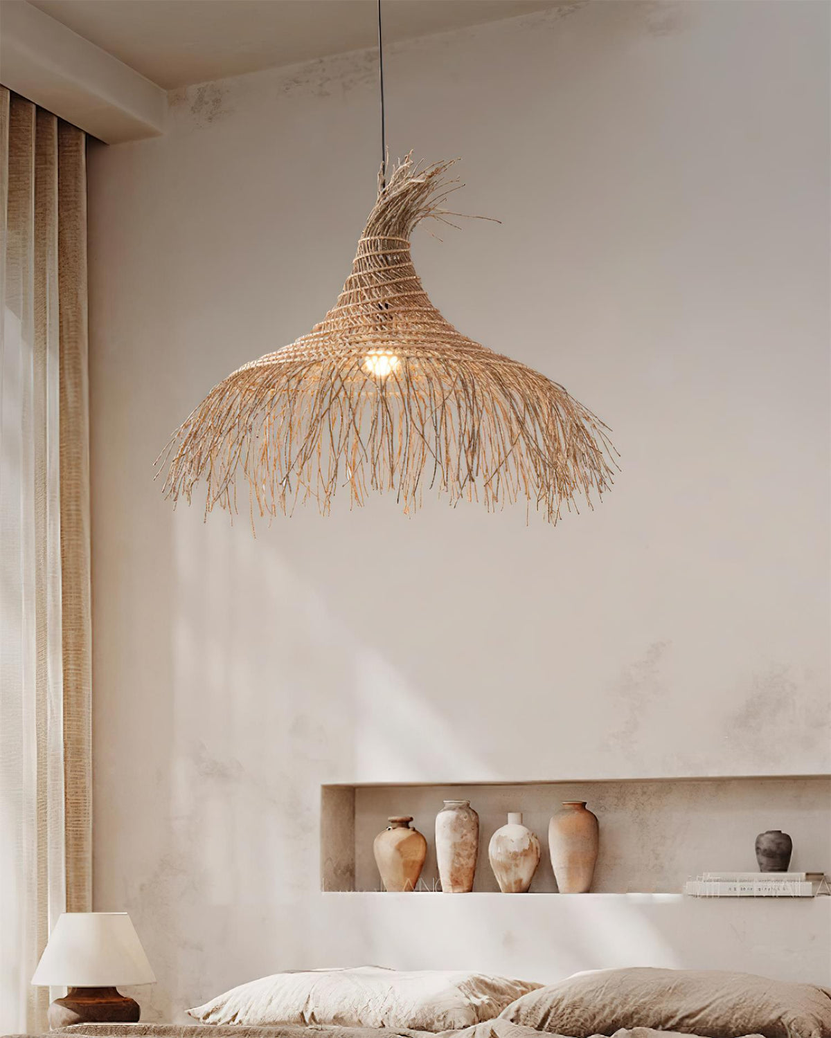 Pendant Light Handwoven Rattan Shade Frame Bohemian Natural