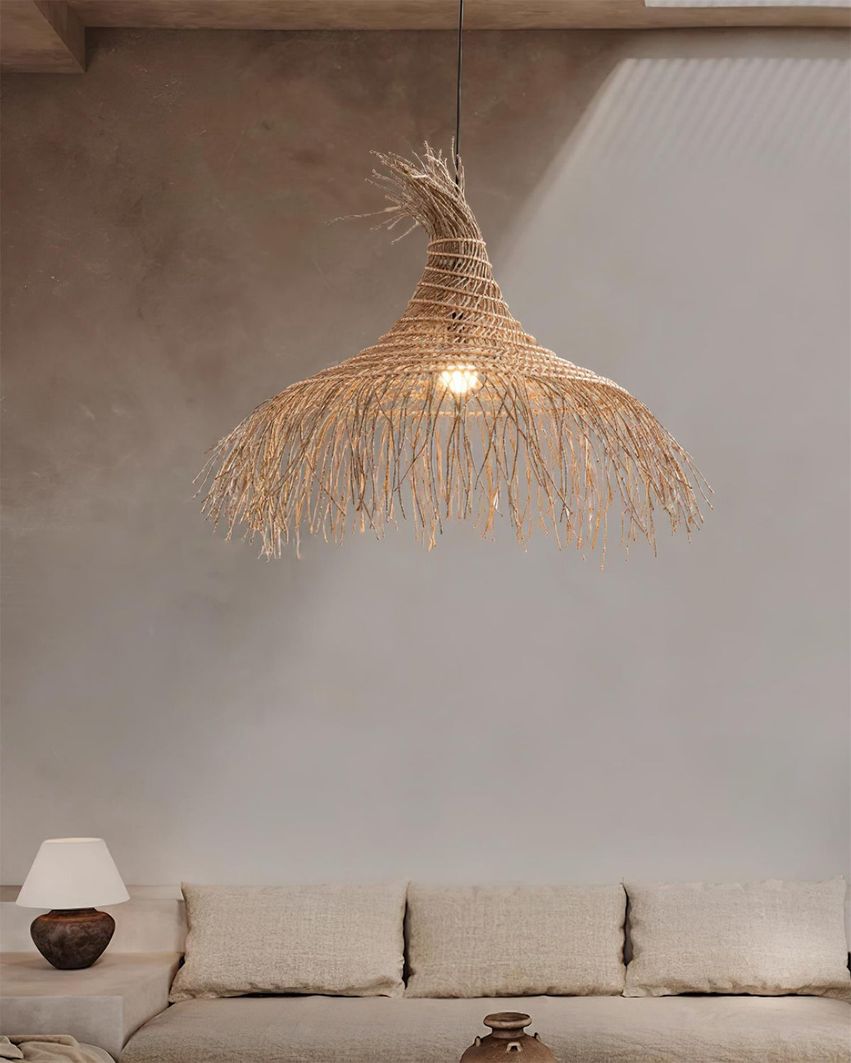 Pendant Light Handwoven Rattan Shade Frame Bohemian Natural
