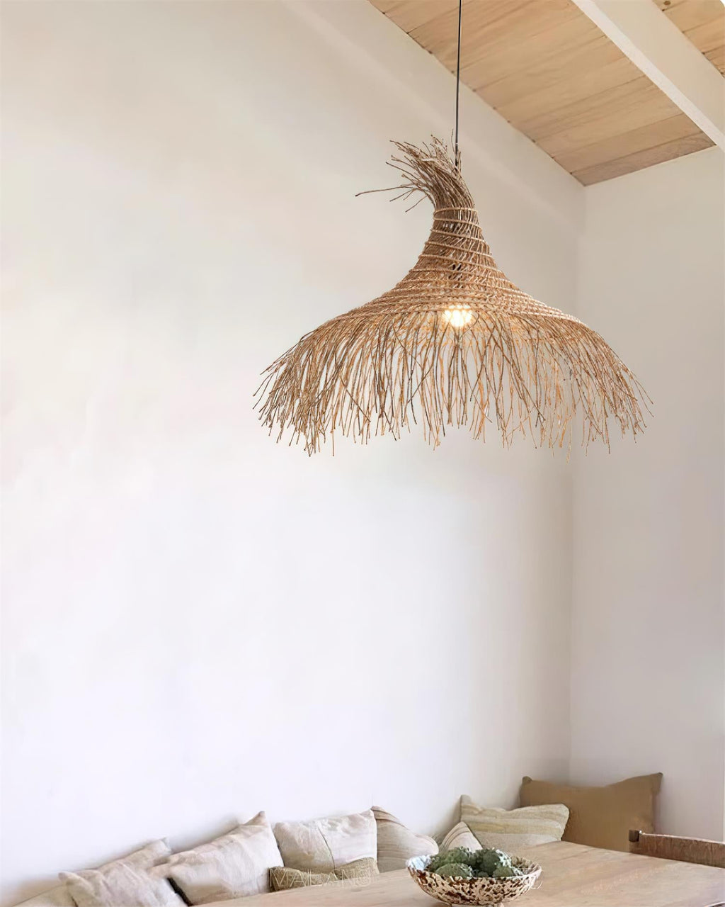 Pendant Light Handwoven Rattan Shade Frame Bohemian Natural