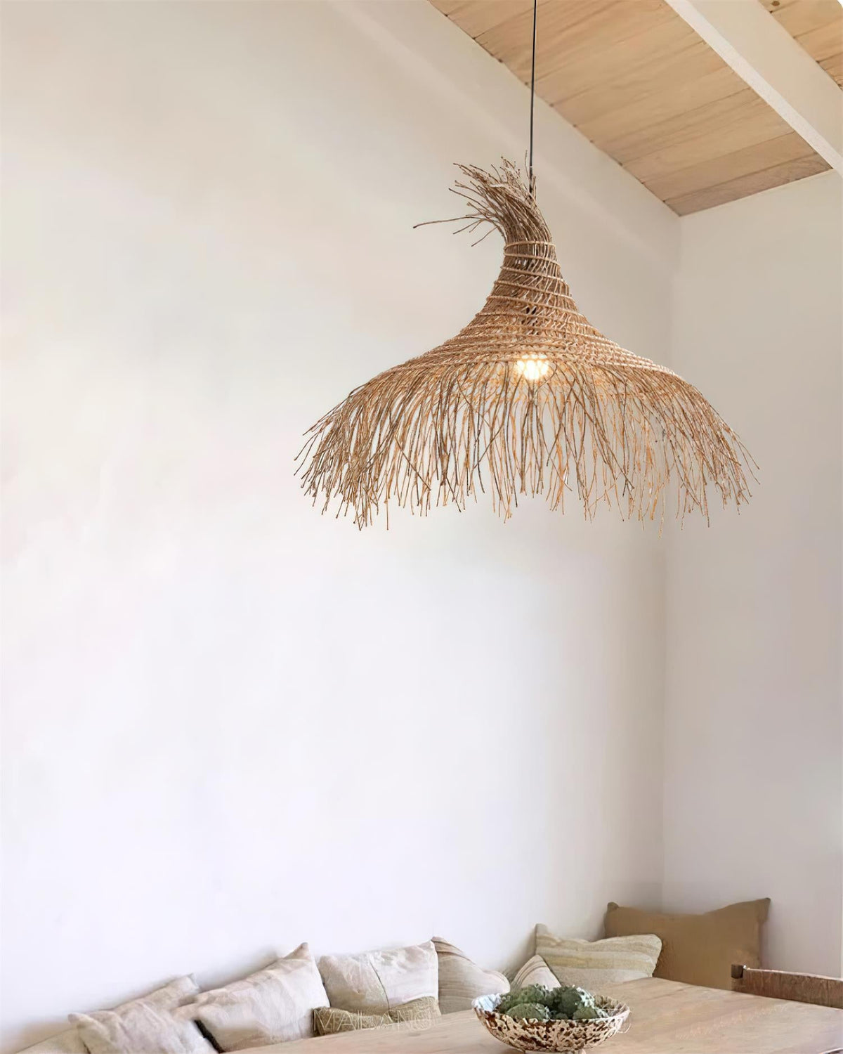 Pendant Light Handwoven Rattan Shade Frame Bohemian Natural