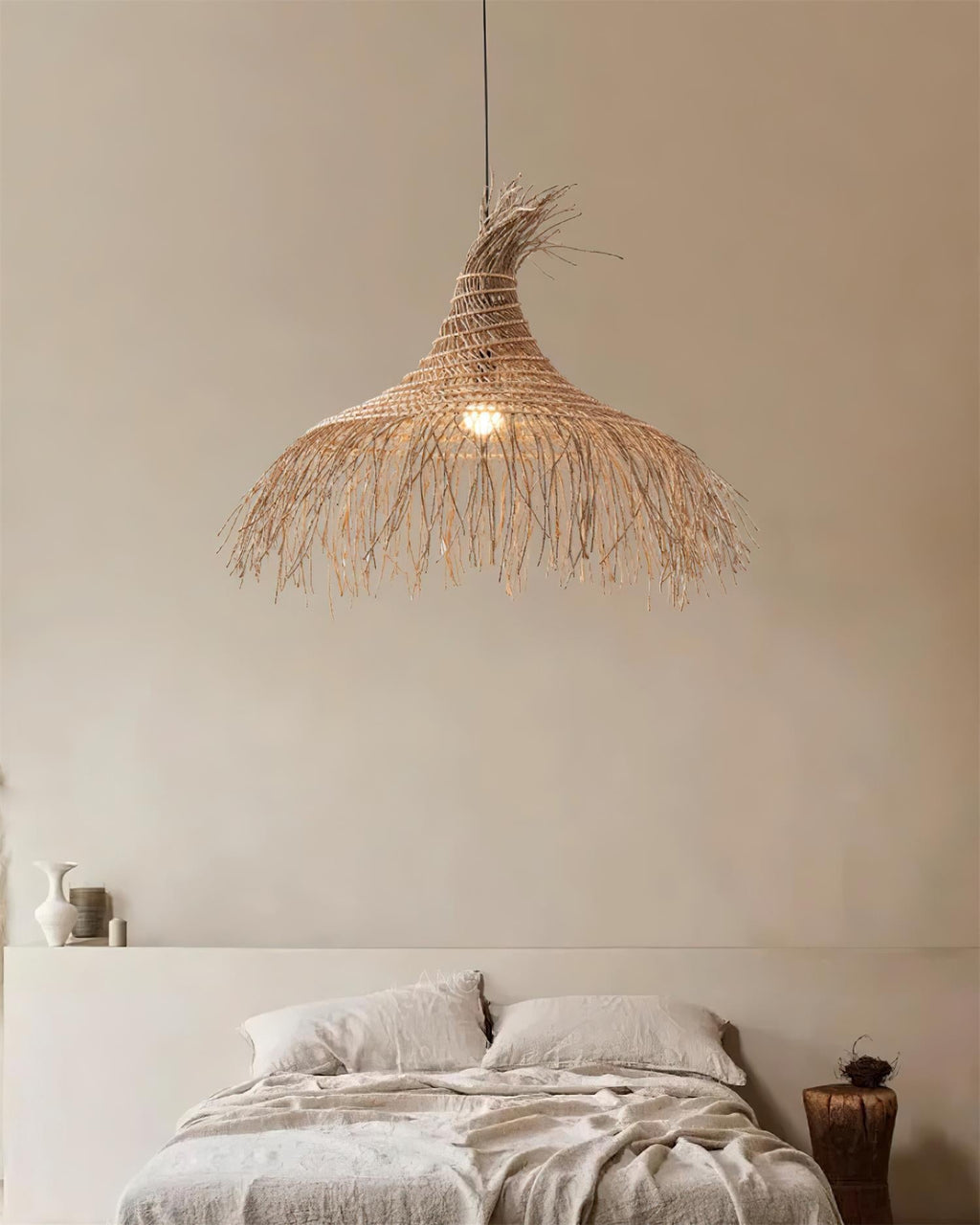 Pendant Light Handwoven Rattan Shade Frame Bohemian Natural