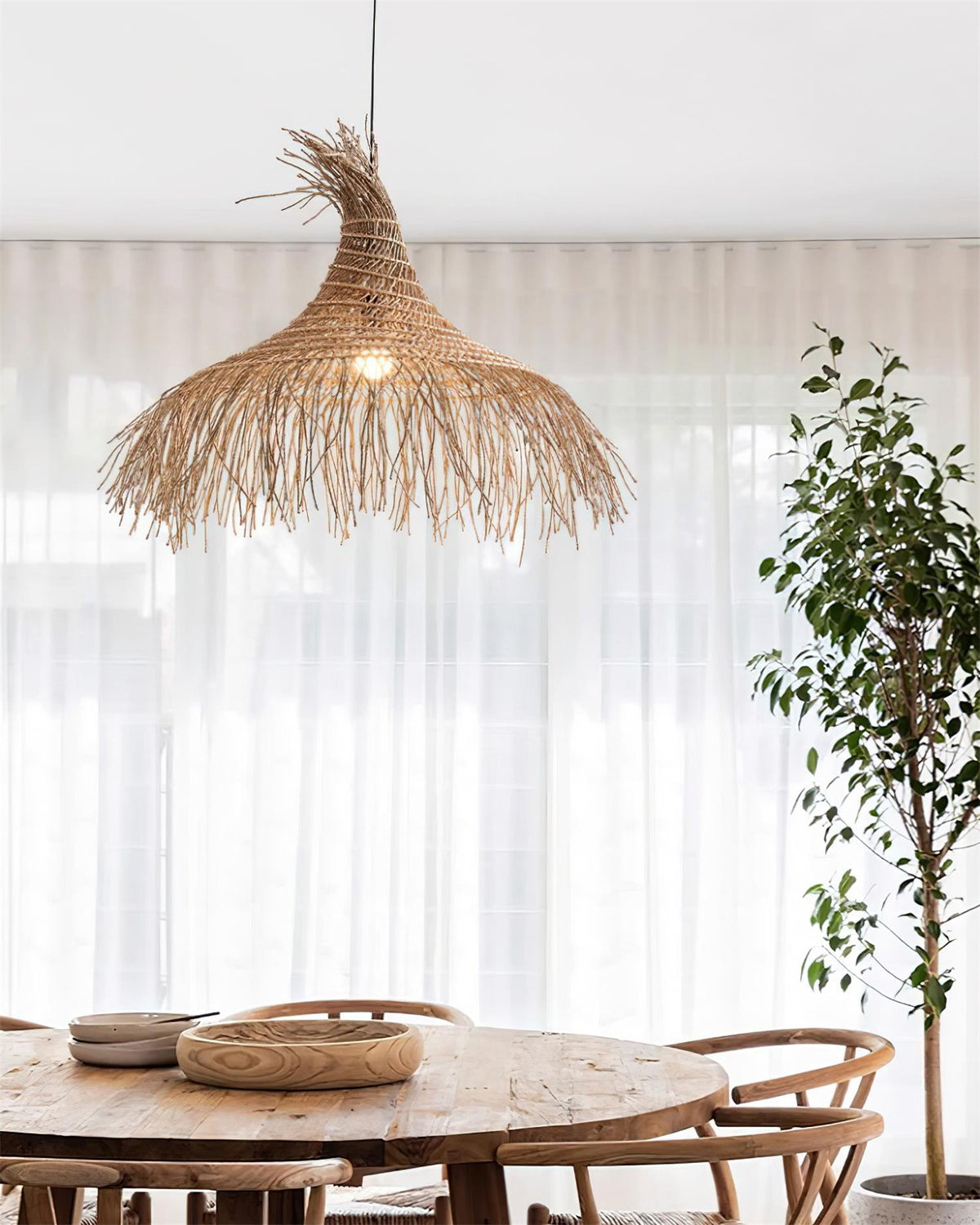 Pendant Light Handwoven Rattan Shade Frame Bohemian Natural