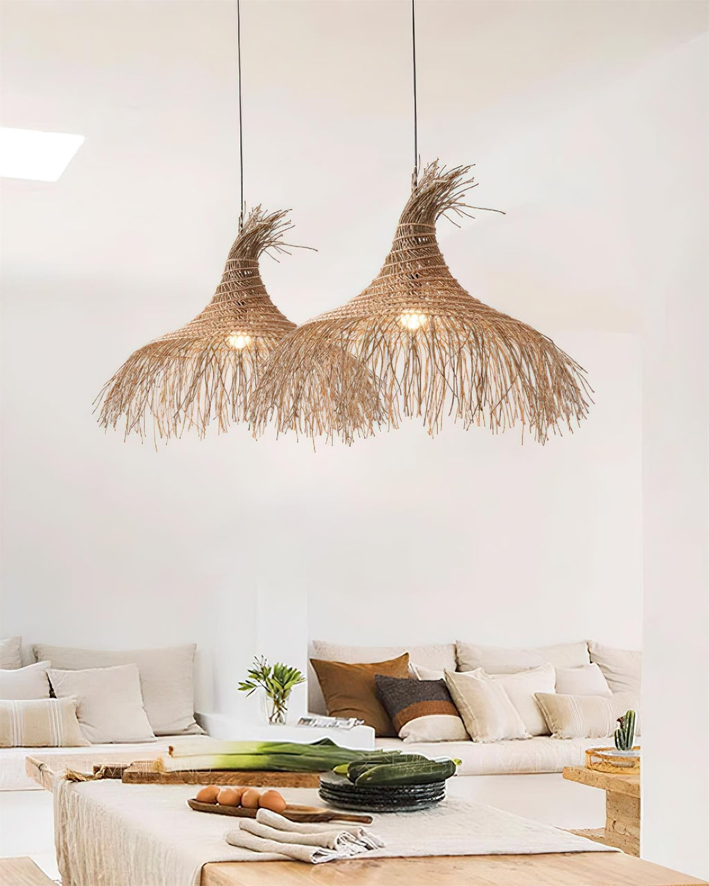 Pendant Light Handwoven Rattan Shade Frame Bohemian Natural