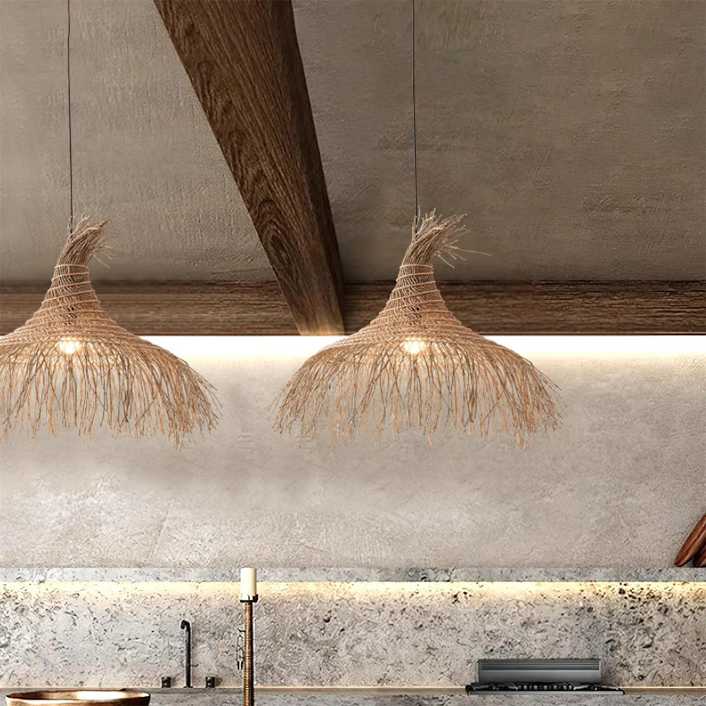 Pendant Light Handwoven Rattan Shade Frame Bohemian Natural