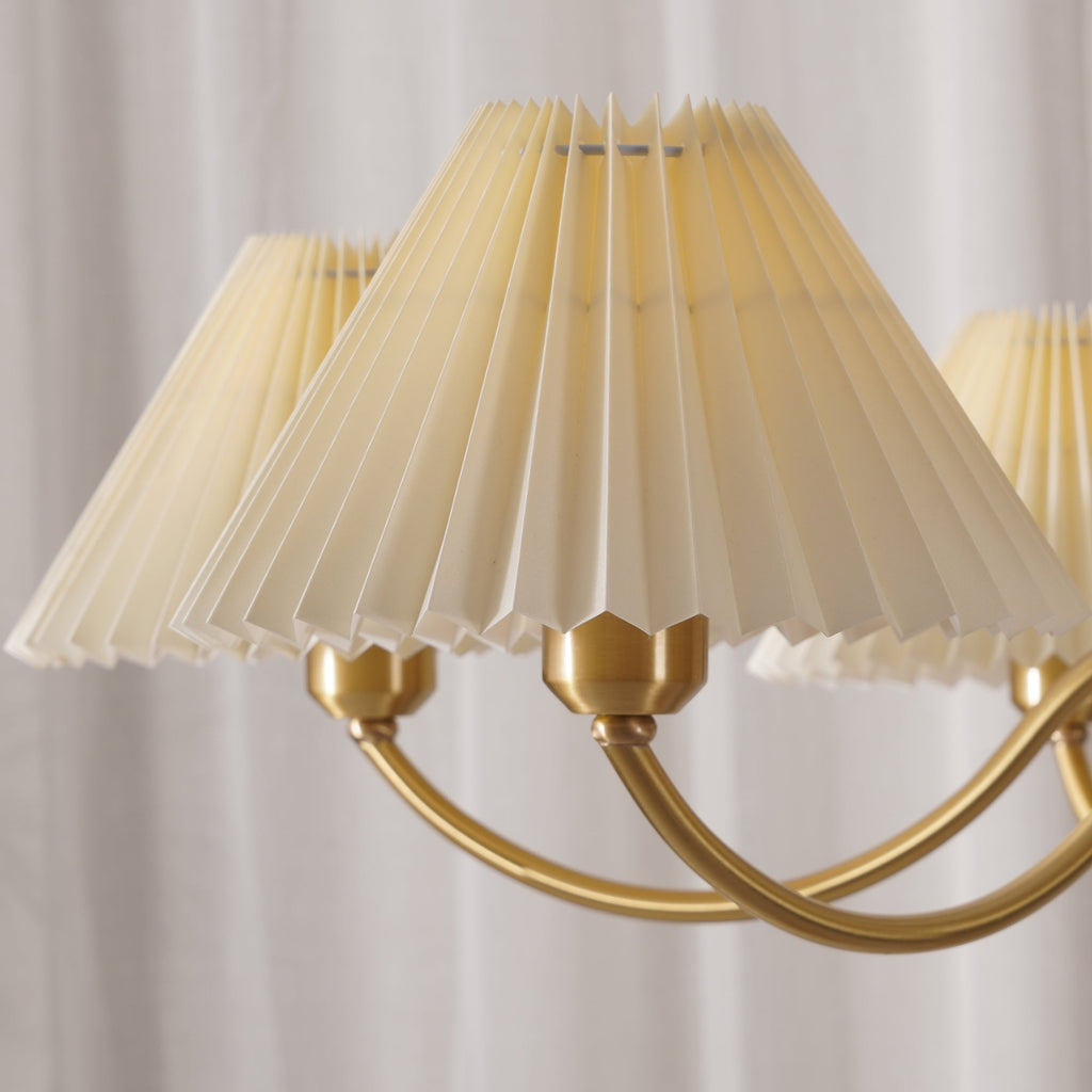 Lustra Chandelier Pleated with White Lampshades Mid-Century