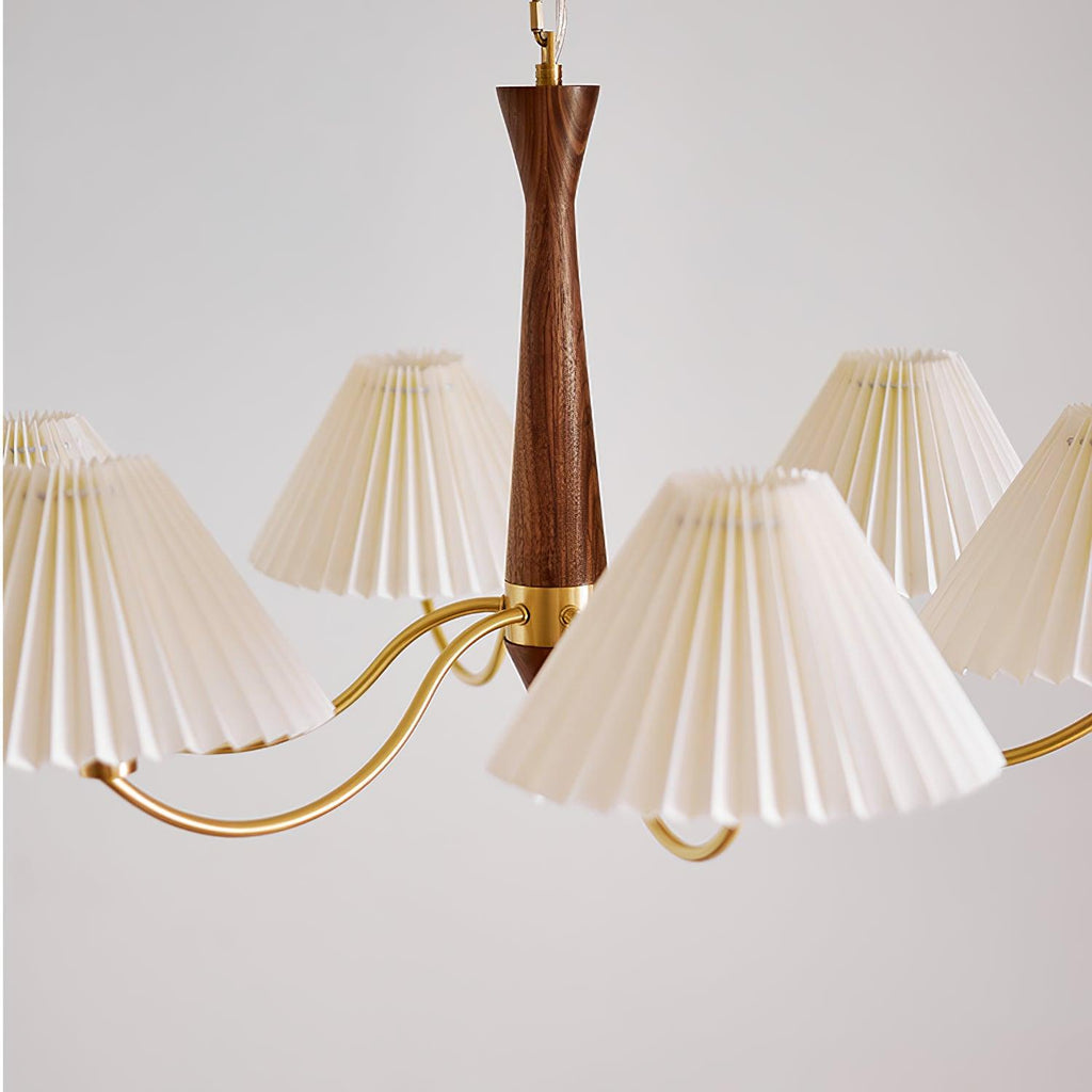 Lustra Chandelier Pleated with White Lampshades Mid-Century