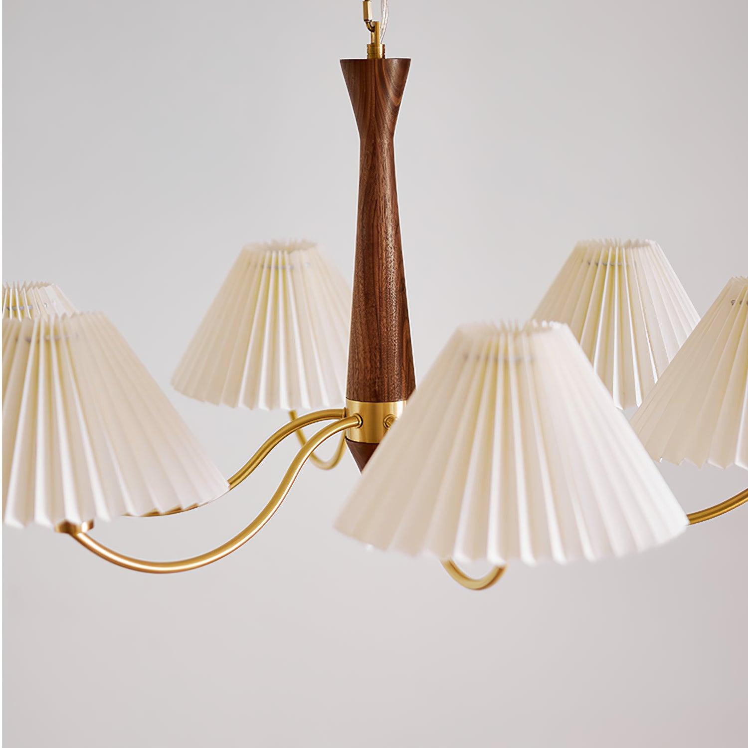 Lustra Chandelier Pleated with White Lampshades Mid-Century