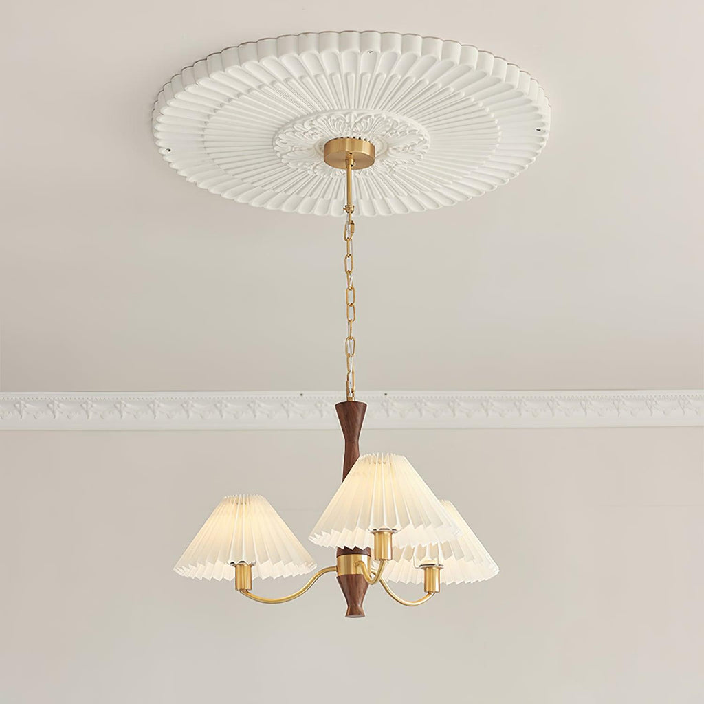 Lustra Chandelier Pleated with White Lampshades Mid-Century