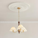 Lustra Chandelier Pleated with White Lampshades Mid-Century
