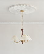 Lustra Chandelier Pleated with White Lampshades Mid-Century
