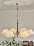 Lustra Chandelier Pleated with White Lampshades Mid-Century