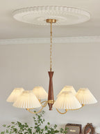Lustra Chandelier Pleated with White Lampshades Mid-Century