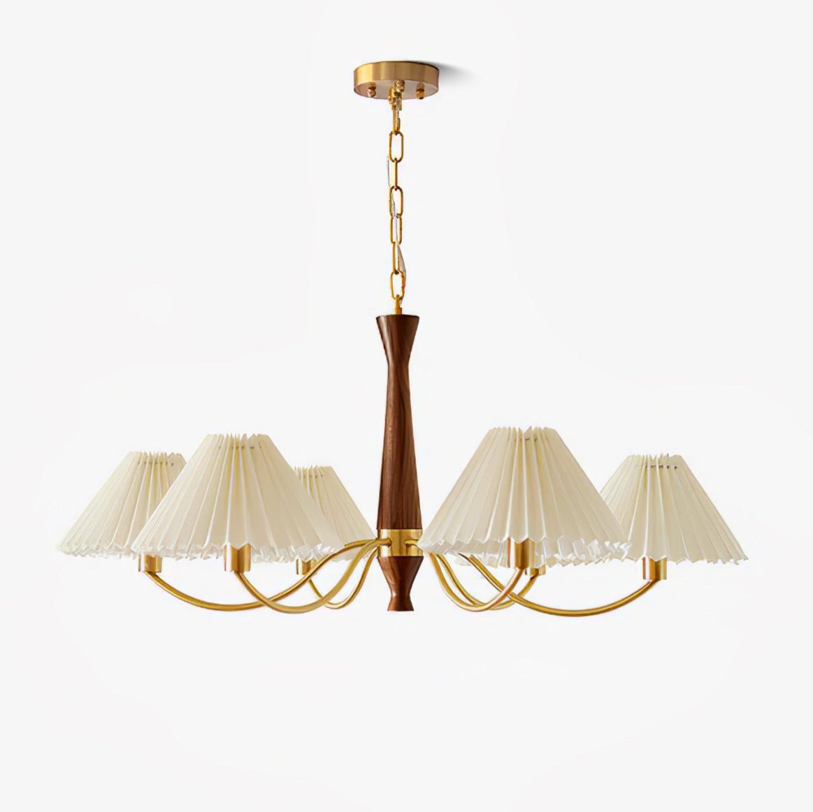 Lustra Chandelier Pleated with White Lampshades Mid-Century