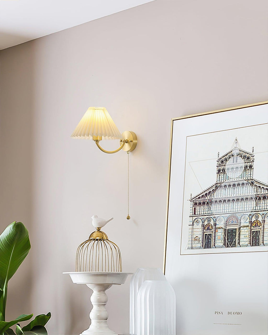Abbotswell Elegance Pleated Brass Fabric Wall Lamp