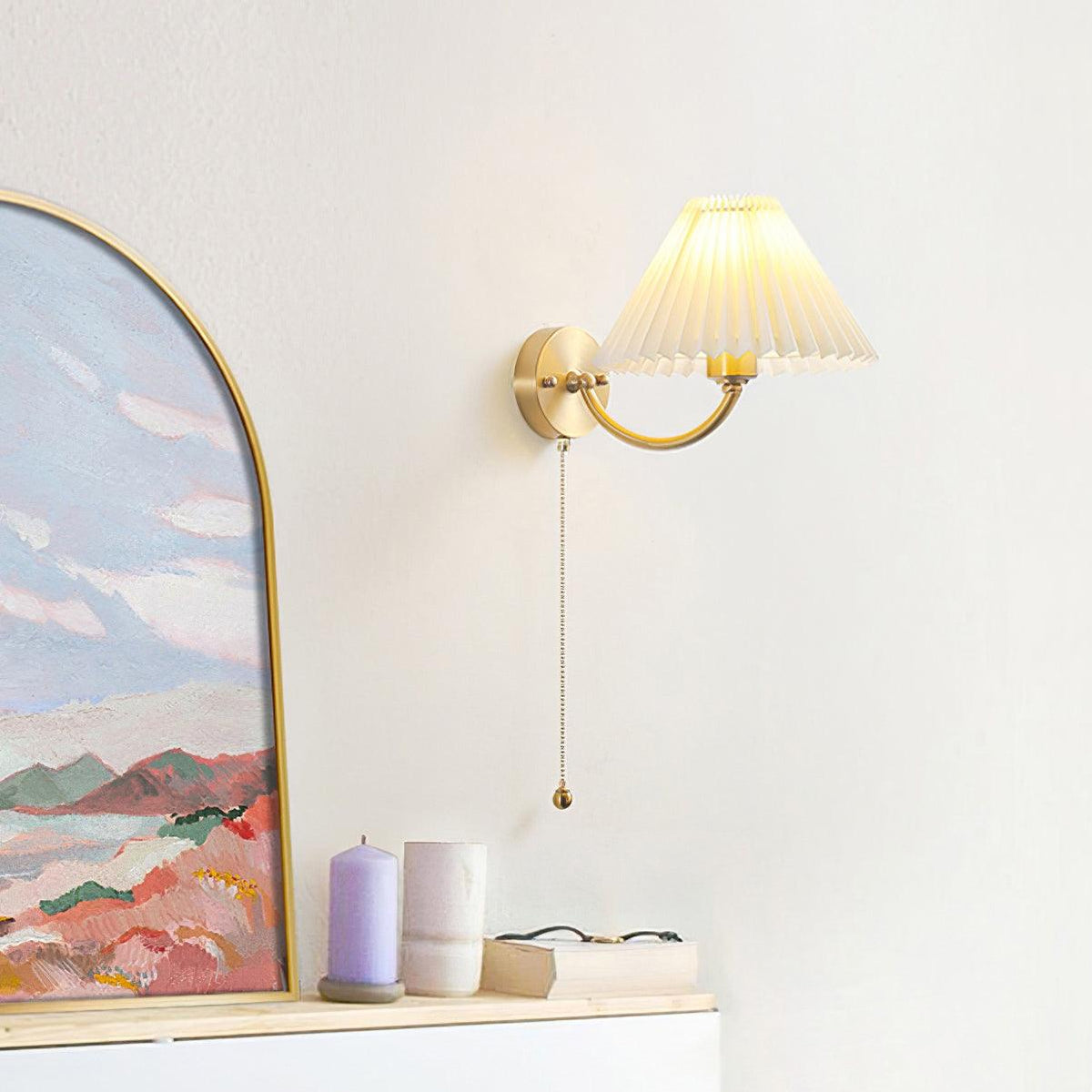 Abbotswell Elegance Pleated Brass Fabric Wall Lamp
