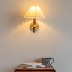 Ernest Vintage Industrial Pleated Walnut Fabric Wall Light