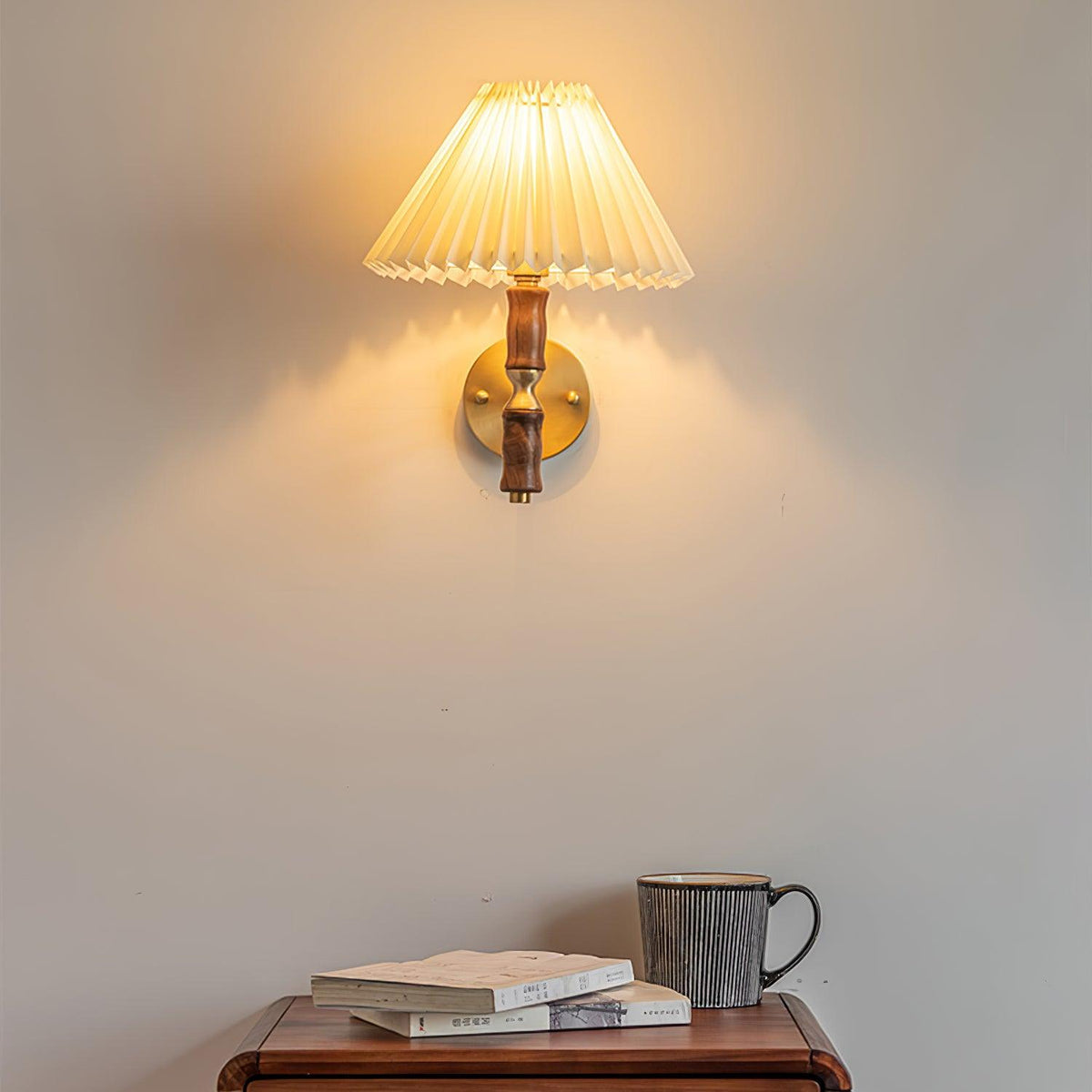 Ernest Vintage Industrial Pleated Walnut Fabric Wall Light