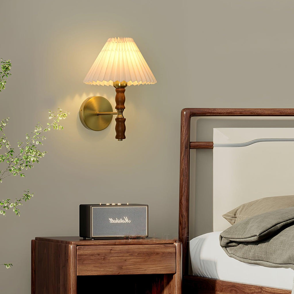 Ernest Vintage Industrial Pleated Walnut Fabric Wall Light