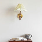 Ernest Vintage Industrial Pleated Walnut Fabric Wall Light