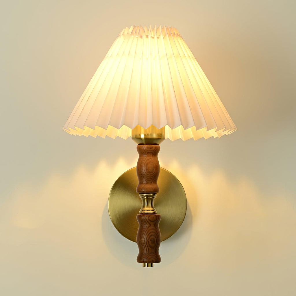 Ernest Vintage Industrial Pleated Walnut Fabric Wall Light