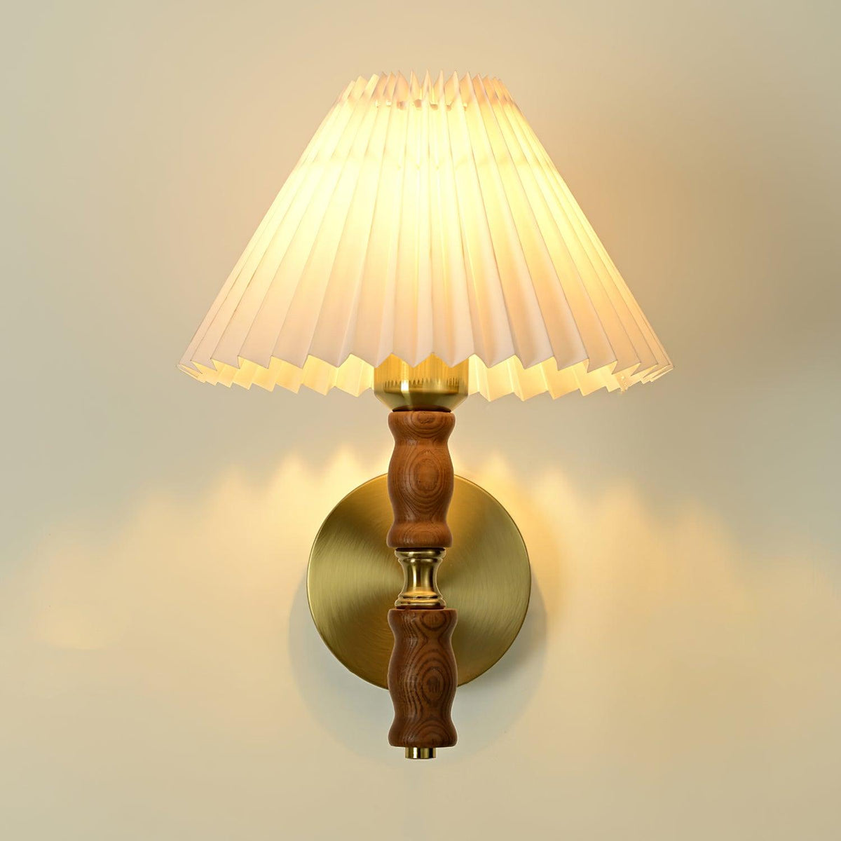 Ernest Vintage Industrial Pleated Walnut Fabric Wall Light