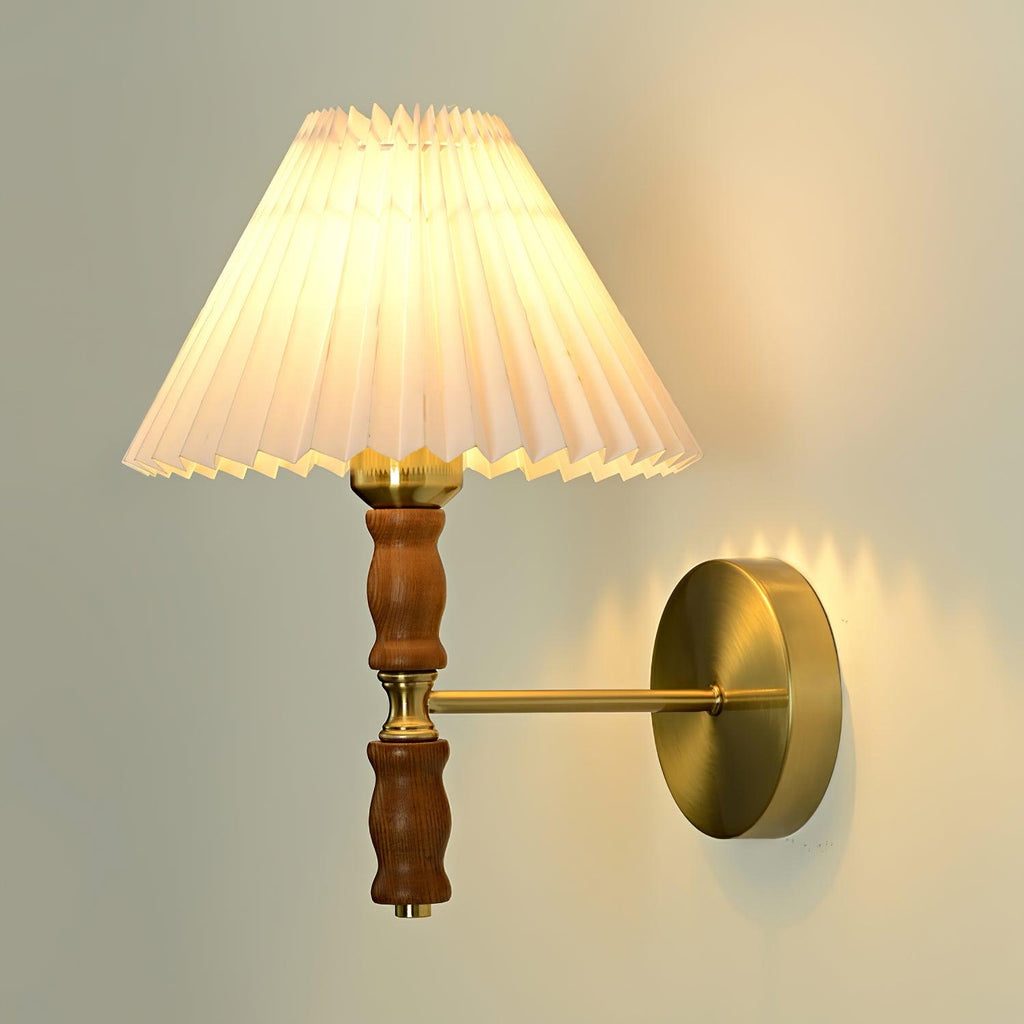 Ernest Vintage Industrial Pleated Walnut Fabric Wall Light