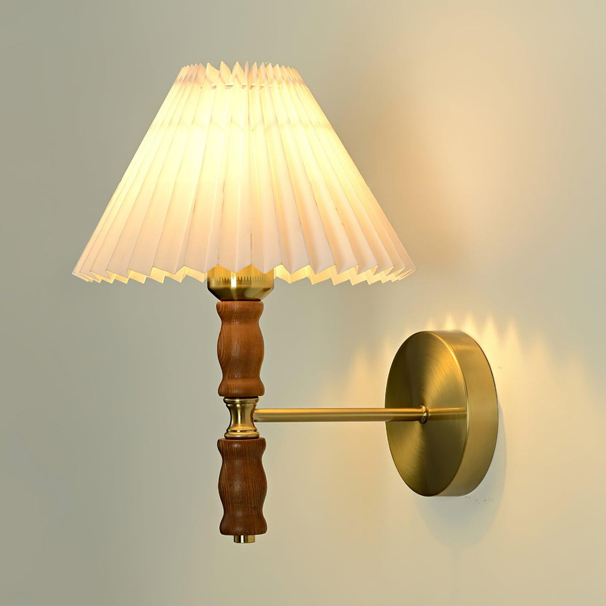 Ernest Vintage Industrial Pleated Walnut Fabric Wall Light