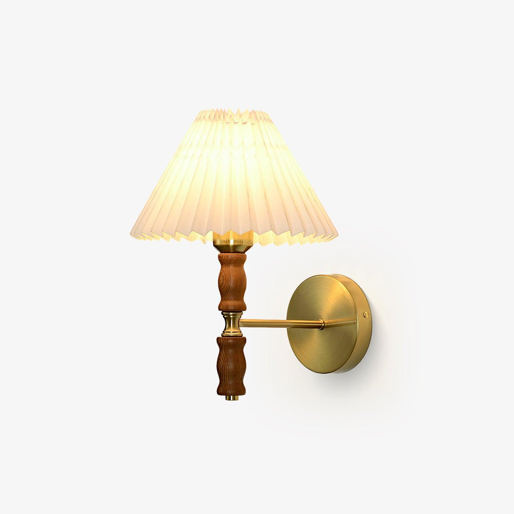 Ernest Vintage Industrial Pleated Walnut Fabric Wall Light