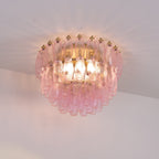 Aurora Ceiling Lamp Poliedri Pink Murano Glass Layered Flush Mount