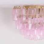 Aurora Ceiling Lamp Poliedri Pink Murano Glass Layered Flush Mount
