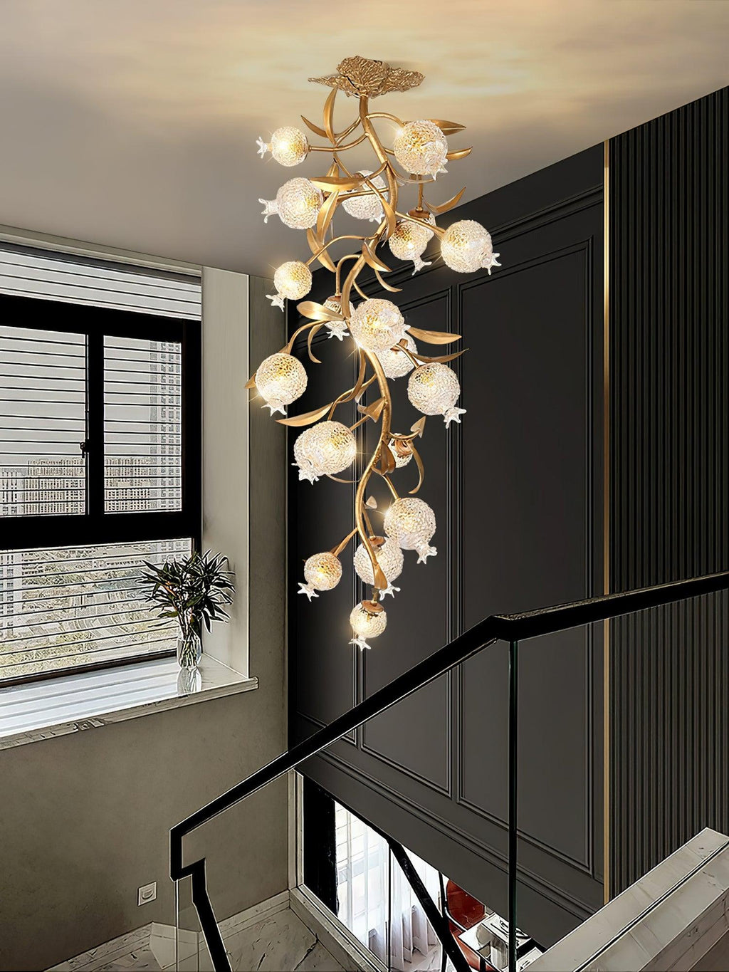 Aursorir Elegance Pomegranate Brass Glass Ceiling Lamp