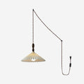 Eldora Pleated Shade Plug-In Pendant Light with Wooden Accent