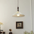 Eldora Pleated Shade Plug-In Pendant Light with Wooden Accent