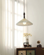 Eldora Pleated Shade Plug-In Pendant Light with Wooden Accent